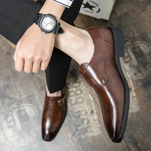 Men's Single Monk Shoes Smart British Style Microfiber Leather Dress Brogues3