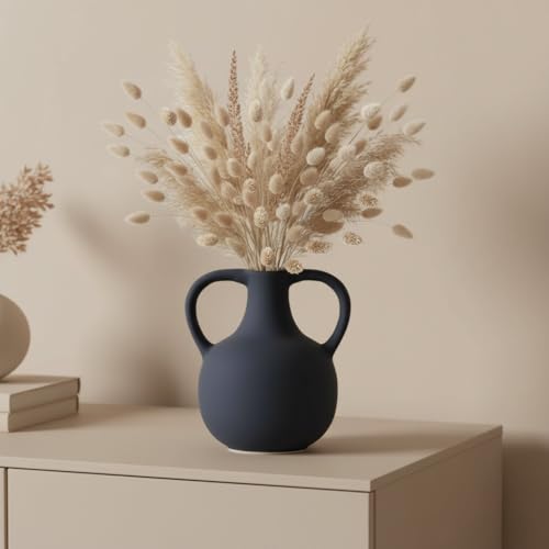 Image of PUREZENTO Unique 'Twin Beely' Vase Black Ceramic Donut Vase 5 Inch - Pack of 1 | Decorative Vases for Dried Flowers & Pampas Grass, Modern Home Decor, Living Room & Office Decor Ideas