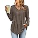 Women Long Sleeve Shirts Fall V Neck Work Tops Fashion Tunic Sweaters Ruffle Hem Casual Blouse Trendy Outfits Coffee XL
