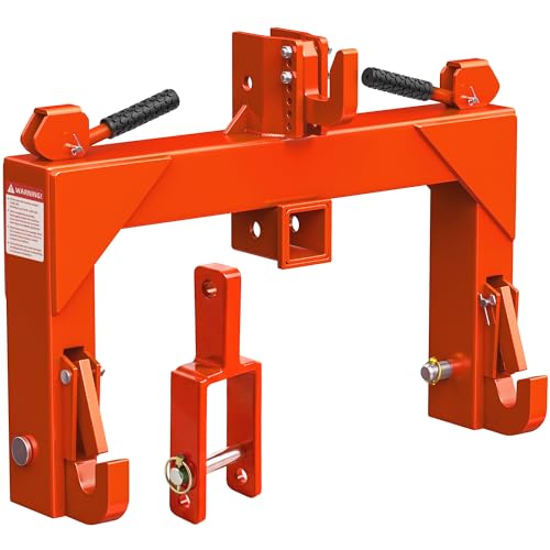 YITAMOTOR 3 Point Quick Hitch with Upgrade Versatile Adapter & 2 Receiver for Category 1 Tractors 3000 lbs 3-Pt Trailer Hitch Attachment with 5 Level Adjustable Bolt (Orange)