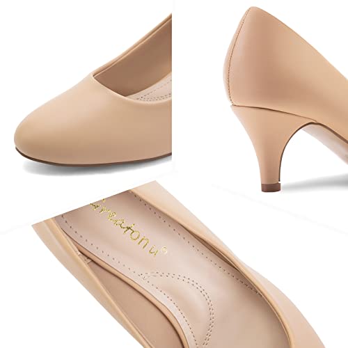 Greatonu Women’s Round Toe Low Heel Pumps Kitten Heels Closed Toe Dress Pumps Shoes Wedding Party Shoes Work Heels4