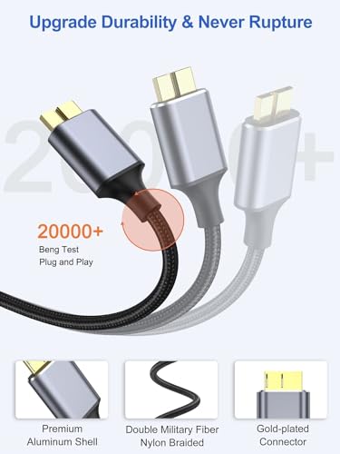 Image of rts Usb C Type C Portable External Hard Disk Drive Hdd Cable,Nylon Braided 10Gbps Fast Charging&Syncing Cord Compatible With Wd Seagate Toshiba Samsung Hitachi Hp Transcend Lacie Sony Buffalo Mac,Black