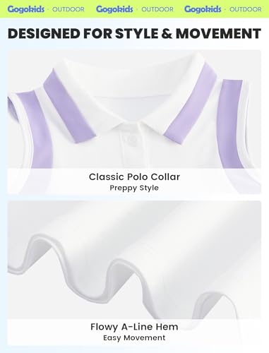Gogokids Girls Tennis Dress Sleeveless Quick Dry Athletic Polo Dress for Golf Activewear Sports Outfit, White, 8-9 Years, 130 — view 2