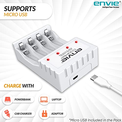 Image of ENVIE (ECR-20 MC) Infinite Cooper Rechargeable Battery Charger for AA & AAA Ni-MH /Ni-CD Batteries with 600mA Output Current, LED Indicator, Micro USB Charging, Short Circuit Protection