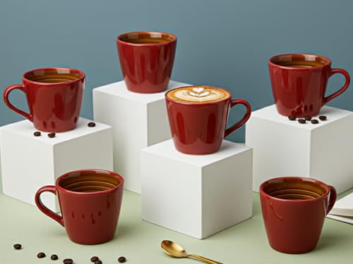Image of Bodhi House Handcrafted Ceramic Tea Cup Set of 6 Pieces (175 Ml), Stoneware Coffee Mug, Microwave Safe Small Tea Cup, Glossy Finish, Ideal for Daily use, Casual Gatherings and Gifting, Burgundy