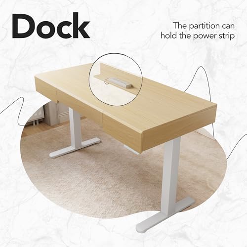 Image of HUANUO 48 Inch Standing Desk with Drawers, Electric Adjustable Height Stand Up Desk with Storage, Whole-Piece Board Computer Workstation for Home Office, Light Walnut