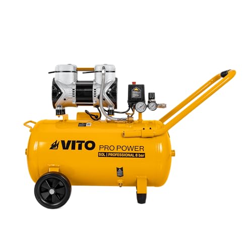 VITO 50 Liter 1500W Silent 8bar/115psi Flüsterkompressor 59dB Ölfreier Kompressor 2.850 U/Min 216L/Min, Leise Kompressor - ölfrei Flüsterkompressor, Öl- und servicefreier Motor (VICSOS50A)