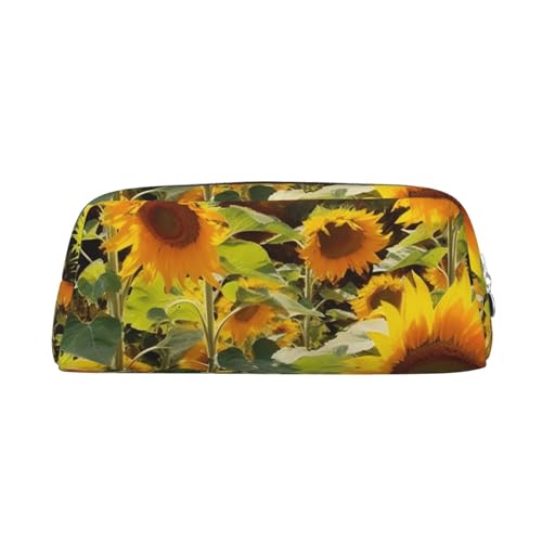 BSCKKDMN レザー 筆箱 かわいい ジッパー ペンシルポーチ ペンバッグ 多機能 旅行 メイク コスメバッグ ひまわり キーポーチ 女性 男性 仕事 オフィス