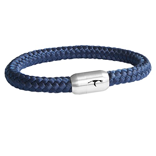 Das Original Sylt Gravur Unisex Segeltau Armband Geflochten Handmade Hochwertiger Magnetverschluss 8mm Durchmesser (Marine-Blau, 19.00 CM)