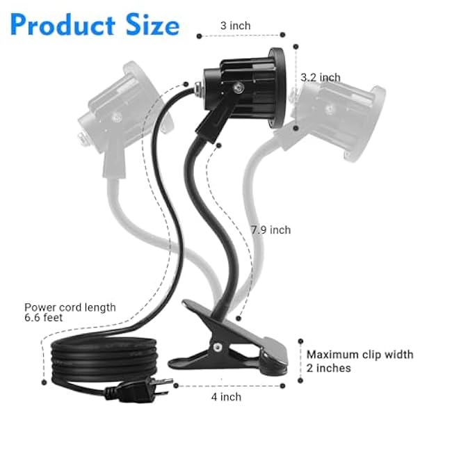Taysing LED Spot Lights Plug in Outdoor Indoor Light 7W 3000K 6.6ft Power Cord Waterproof Landscape Lights Spotlight with Clip and Metal Hose for Plants Yard Garden Accent Lighting Ambient Light