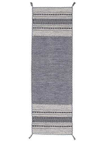 CarpetFine Tapis tissé à Plat Kilim Azizi Couloir Gris 60x180 cm | Tapis Moderne pour Le Salon et la Chambre à Coucher