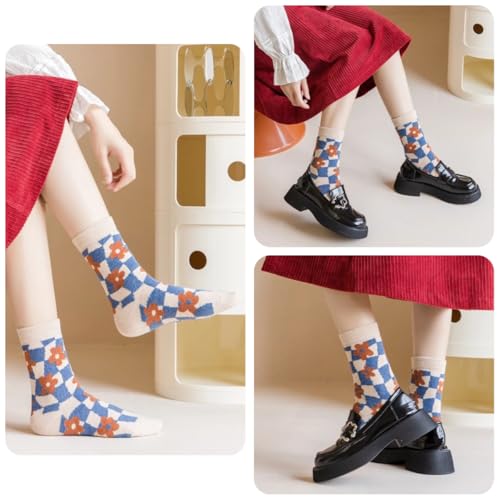 Image of Wool Socks for Women Thick Knit Vintage Cute Floral Crew Socks