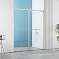 YTTSOYTS 56-60" W x 76" H Frameless Double Sliding Shower Door, Frameless Shower Door, Shower Glass Door with 5/16" (8mm) Clear SGCC Tempered Glass, A01 (Brushed Silver)