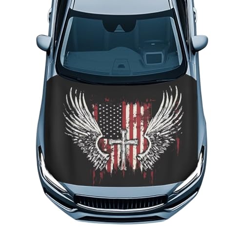 Image of Cross Eagle American Flag Car Hood Cover Sunshade Windshield Hood All Season Protection Outdoor Foldable Protective Cover, Universal for Cars