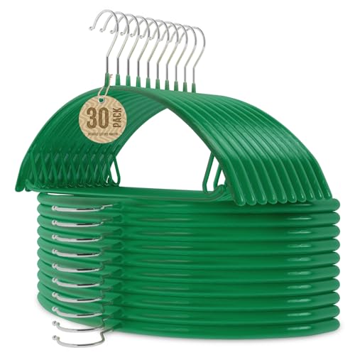 Jiang&Rong 30-Pack 16 Inch Rubber-Coated Non-Slip Metal Hangers - Heavy Duty No Bump Closet Hangers for Coats, Shirts, Suits, Sweaters (Green) by Jiang&Rong - Used condition - CA$46.26