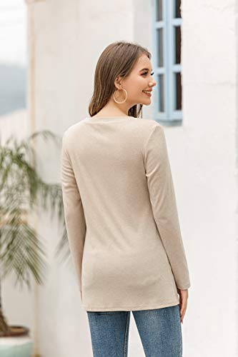 Yidarton Women's Comfy Casual Long Sleeve Side Twist Knotted Tops Blouse Tunic T Shirts(ap,s) Apricot