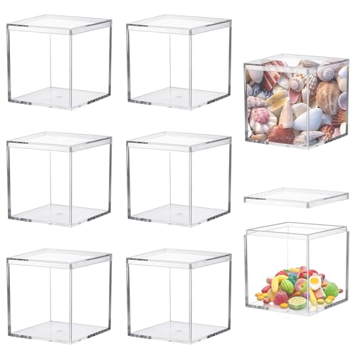 Keboyoe 8Piezas 6.5x6.5x6.5cm Caja de Acrílico con Tapa Cajas Metacrilato con Tapas Cubo Cuadrado Plástico AcríLico con Tapa Caja Transparente con Tapa para Organizar Joyas,Caramelos,Regalos de Fiesta
