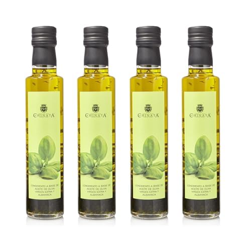 La Chinata Condimento de Aceite de Oliva Virgen Extra con Hojas Frescas de Albahaca – Sabor Suave y Refrescante – Ideal para Pastas, Pescados y Ensaladas – 250 ml (Pack 4)