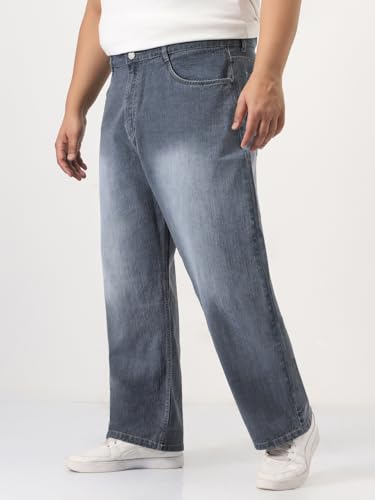 Image of Urbano Plus Men's Loose Baggy Fit Washed Denim Jeans Non-Stretchable