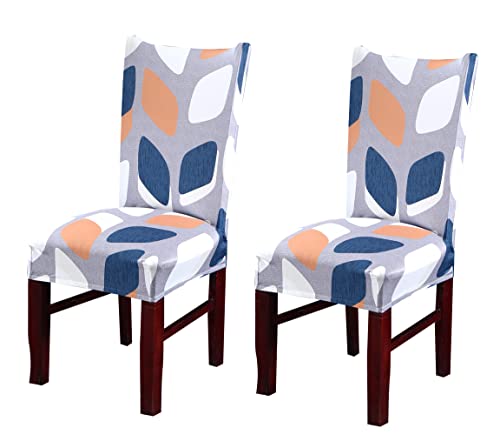 Image of House of Quirk Elastic Chair Cover Stretch Removable Washable Short Dining Chair Cover Protector Seat Slipcover (Pack of 2, Multi Block)