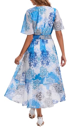 Image of Kormei Womens Short Sleeve Floral Maxi Dress High Low V-Neck Flowy Party Long Dresses
