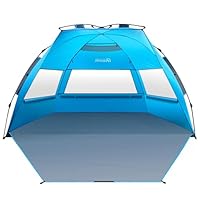 OutdoorMaster Pop Up Beach Tent for 4 Person - Easy Setup and Portable Beach Shade Sun Shelter Canopy with UPF 50+ UV Protection Removable Skylight Family Size - Blue
