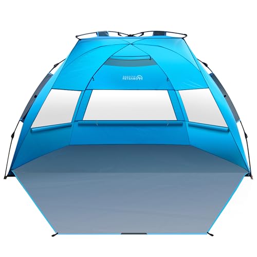 OutdoorMaster Pop Up 3-4 Person Beach Tent X-Large – Easy Setup, Portable Beach Shade Canopy Folding Sun Shelter with UPF 50+ UV Protection Removable Skylight Family Size