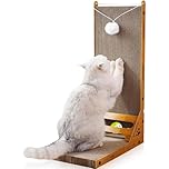 Hibtn Cat Scratching Board,60cm L Shaped Scratching Board for indoor Cats,Cardboard Cat Scratcher With Ball Toy Wall Mounted,Durable Cardboard to Protect Furniture