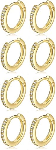 4 Pairs Small Hoops Earrings For Women Silver Post Huggie Hoop Earrings Set 18K Gold/Silver Hoop Sleeper Earrings For Girls
