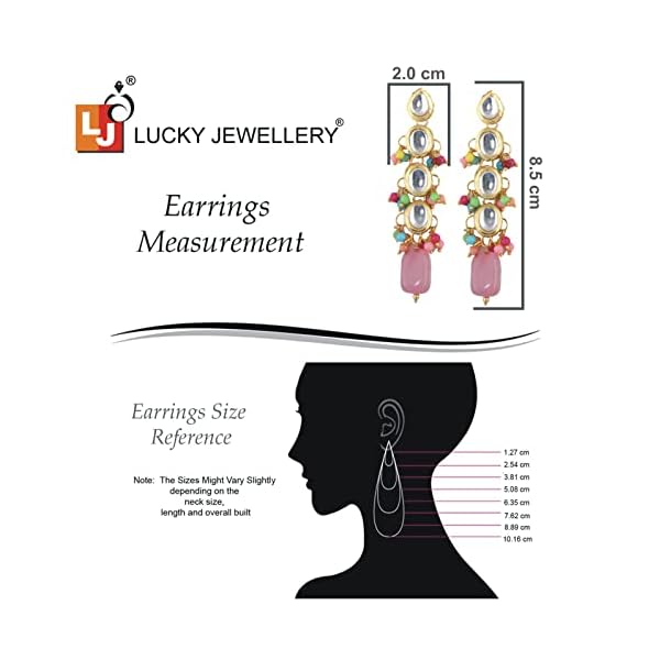 LUCKY JEWELLERY Back Meenakari 18k Gold Plated Multicolor Tika Earring Combo Jewellery Set Uncut Kundan Big Faux Kundan Dibbi Kundan Choker Necklace Set for Girl's & Women - Image 9