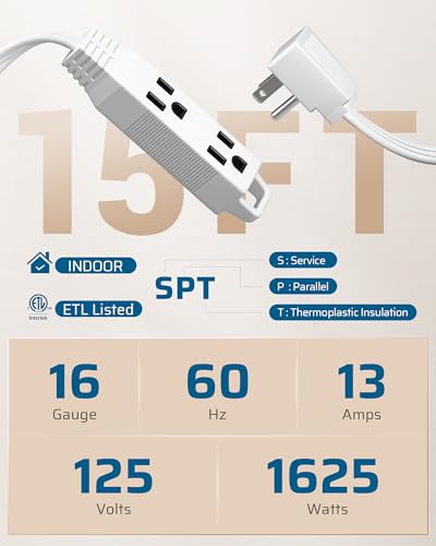 Dewenwils 15Ft Flat Plug Extension Cord thumb #1