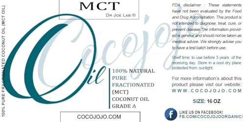 Dr Joe Lab MCT Oil - 100% Pure, Fractionated Coconut, Medium Chain Triglycerides, Vegan, Bulk Carrier - 16 oz - for Skin, Hair, Nails, Body, Lips, Eyelashes, Facial Hair - Premium Grade A - Thumbnail 2