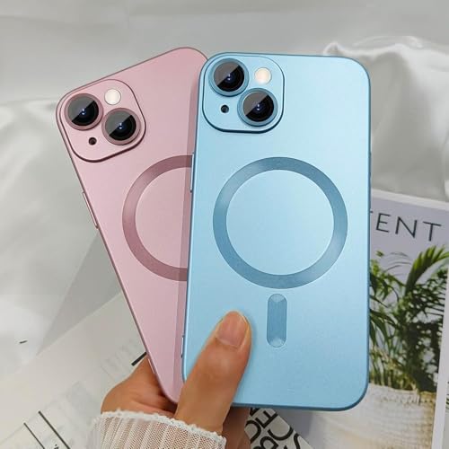 Image of DIZORO Magnetic Case for iPhone 14 Cover [Compatible with MagSafe][Built-in Camera Lens Protector] Slim Soft Silicone Bumper Shockproof Metallic Luster Back Cover Phone Cases Sierra Blue.