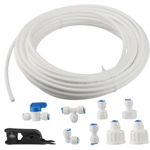 Kit de Frigorífico Manguera de Suministro de Agua Universal de 15 m, Conector de Manguera de Frigorífico de 1/4 ', Kit de Filtro para Frigorífico Samsung/Frigorífico Europeo/Frigorífico Americano