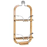 Zenna Home NeverRust Shower Caddy Hanging Bathroom Organizer, Aluminum and Bamboo Shower Rack with 2 Shelves and Built in Hooks, Over Shower Head Storage System, Satin Chrome