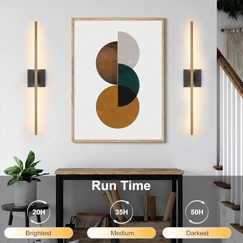 Image of 15800 mAh Battery Operated Wall Sconces with Remote Control, Dimmable Wall Sconces Set of Two 3000K LED Matte Black and Brass Gold Wireless Wall Light Battery Powered Cordless Rechargeable Wall Lamps
