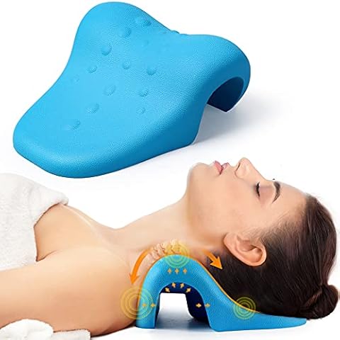 Neck Support Shoulder Relaxer, Cervical Traction Device for TMJ Pain Relief and Cervical Spine Alignment, Chiropractic Pillow Neck Stretcher with Massage Point for Muscle Relax Cover
