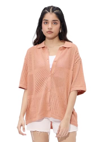Chemise tricot coton pour femmes avec col boutonné devant taille XS