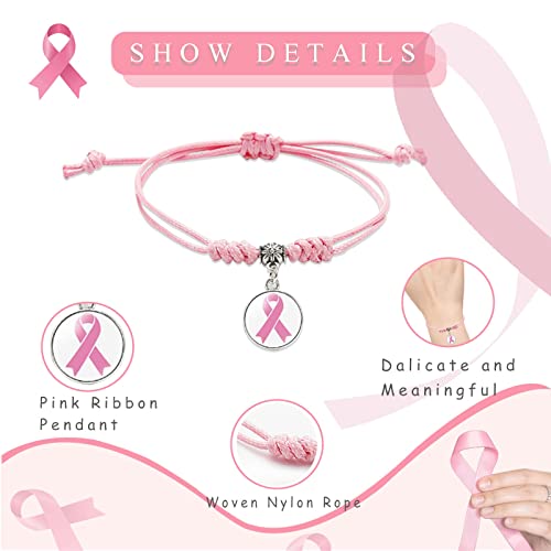 Palotay 10Pcs Breast Caner Awareness Bracelets Pink Ribbon Braided Bracelets Breast Cancer Bracelets With Ribbon Pink Adjustable Breast Cancer Bracelets For Women Breast Caner Awareness Month Gifts 10Pcs #TOP2