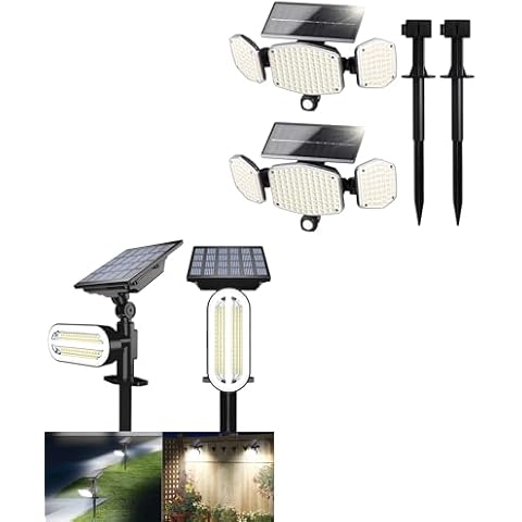 HAARAY 2 Pack Solar Motion Lights and 2 Pack Solar Spot Lights Cover
