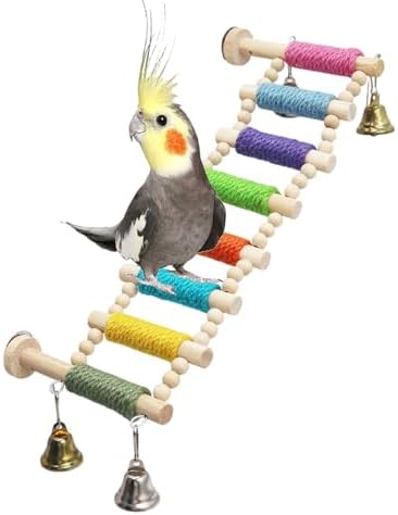 Bird perch with rope bridge – Which one will transform your pet's playtime? 7 Bird Cage Accessories, Wooden Bridge with Colorful Rope on Steps, Bird Climbing Ladder Perch for Budgies, Cockatiels, Lovebirds, Quakers, Green Cheeks, Other Small to Medium Birds