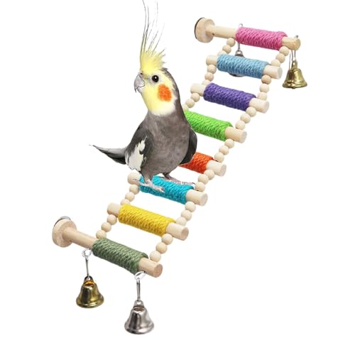 Bird Cage Accessories, Wooden Bridge with Colorful Rope on Steps, Bird Climbing Ladder Perch for Budgies, Cockatiels, Lovebirds, Quakers, Green Cheeks, Other Small to Medium Birds