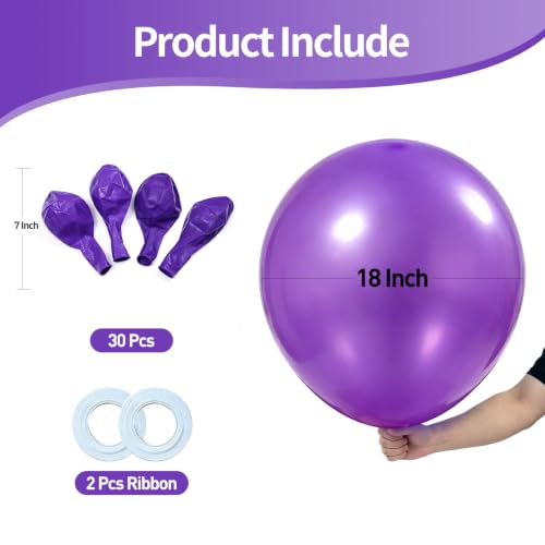 Image of KALOR 18 Inch Purple Large Latex Round Balloons 30-Pack