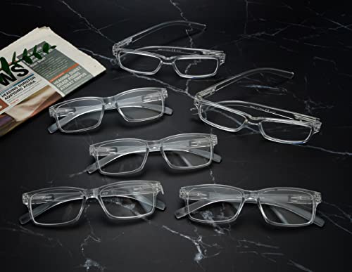 Lur Reading Glasses 6 Pack Spring Hinge Comfort Plastic Readers (Clear) #TOP4