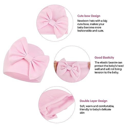Century Star Newborn Girls Hats Baby Hat and Mitten Set Big Bow Knit Infant Headbands Winter Baby Hat for Girls E White & Red & Green 3-6 Months2