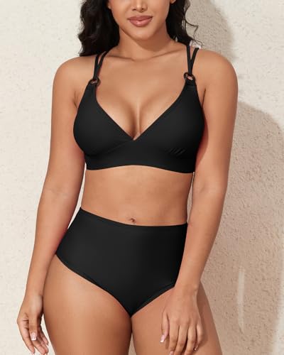 Women's Swimsuit Bikini Set Two Piece Bathing Suit High Waisted Tummy Control Swimwear Crisscross Tie Back - Main Image