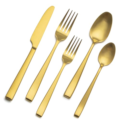 30-teiliges Besteck Gold Matt, EIUBUIE Premium Edelstahl Besteckset 6 Personen mit Einzigartigen Griffen, Modernes Goldenes Besteck Essbesteck...
