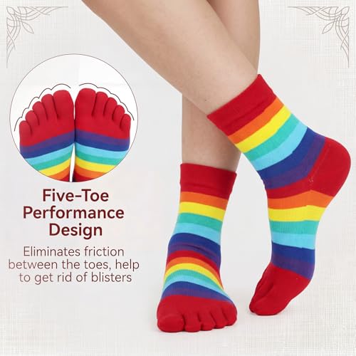 Image of SATINIOR 6 Pairs Rainbow Women Toe Socks Full Finger Socks Separated Cotton Stocking Colorful Stripe Stocking for Women Men