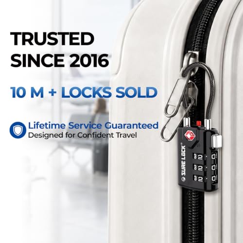 SURE LOCK TSA Approved Luggage Locks with Open Alert Indicator, 3 Digit Combination Cable Travel Lock for Suitcase, Backpack & Travel Bag, 2 Pack Black - Image 2