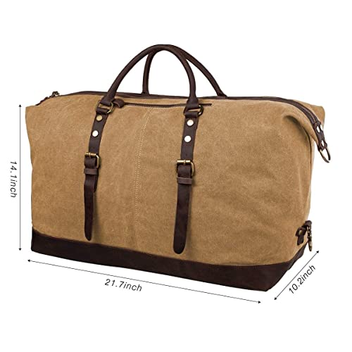 S-ZONE Oversized Leather Canvas Duffel Shoulder Weekender Mens Overnight Bag with Leather Luggage Tags3